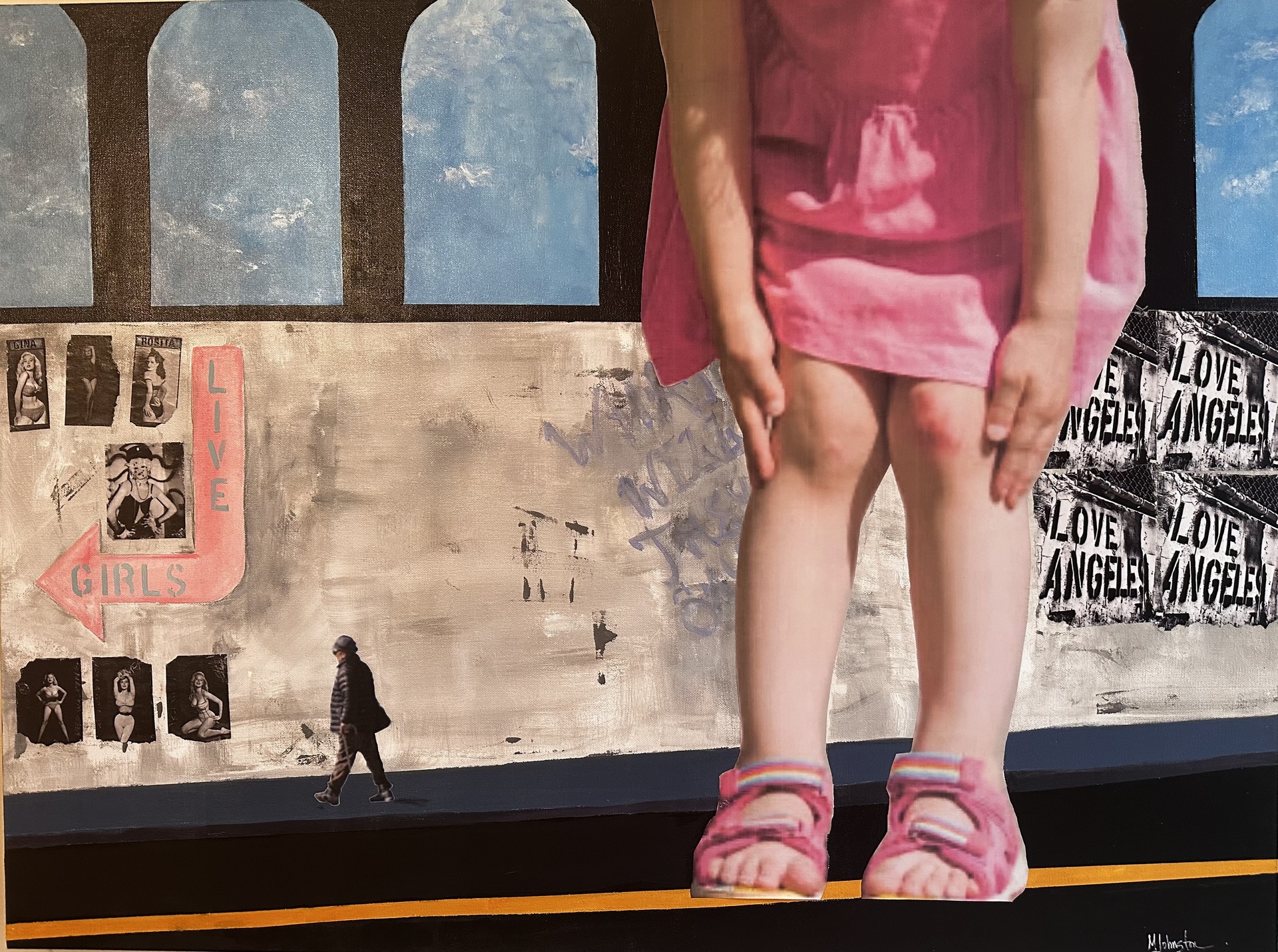 Michelle Johnston, Everything’s Fine, Sweetheart, 2025. Acrylic and archival paper on gessoed canvas, 30 x 40. $2600 Michelle Johnston, Everything’s Fine, Sweetheart, 2025. Acrylic and archival paper on gessoed canvas, 30 x 40. $2600