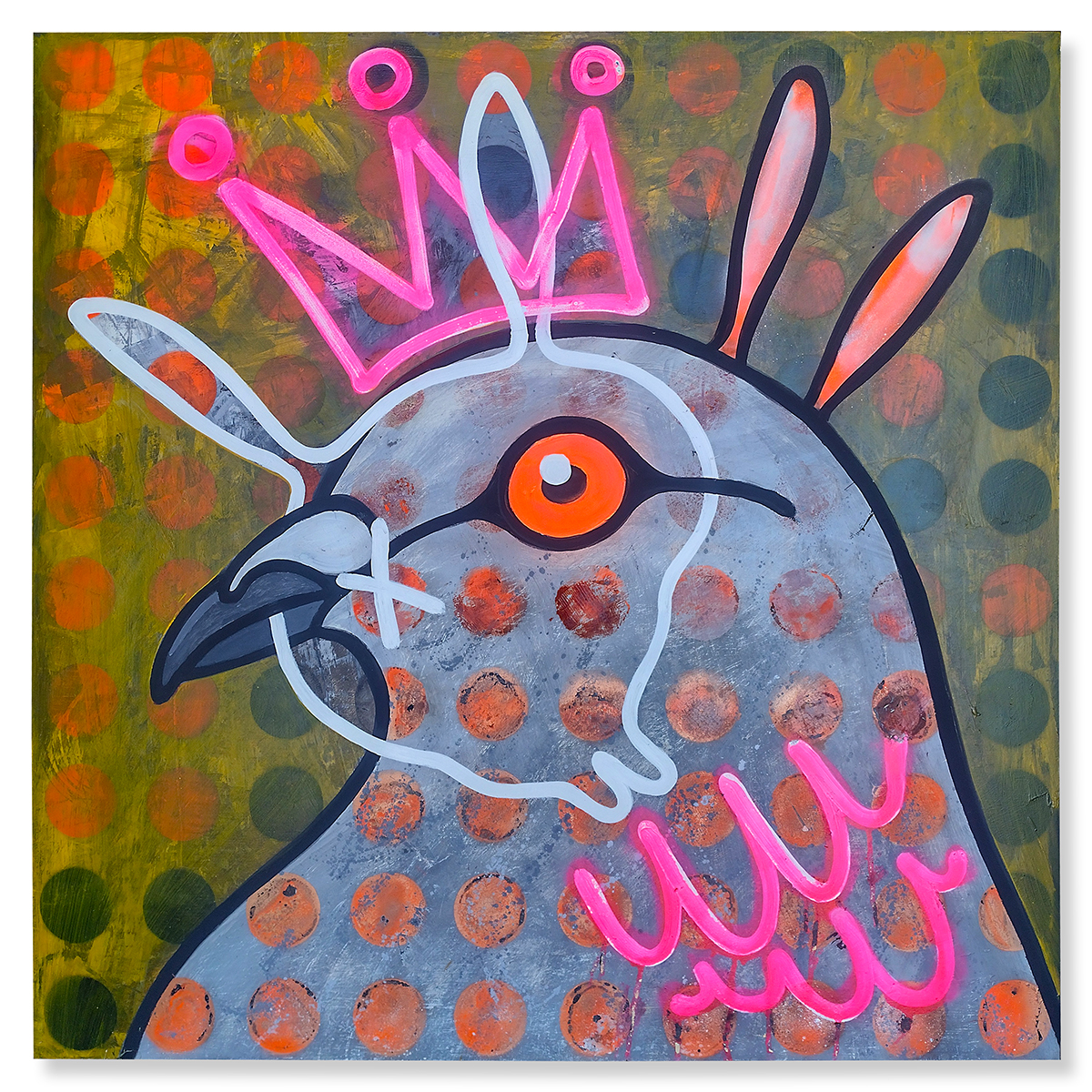 Vincent Wray, Pigeon No.4, 2025. Acrylic on wood panel, 47 x 47. $3500 Vincent Wray, Pigeon No.4, 2025. Acrylic on wood panel, 47 x 47. $3500