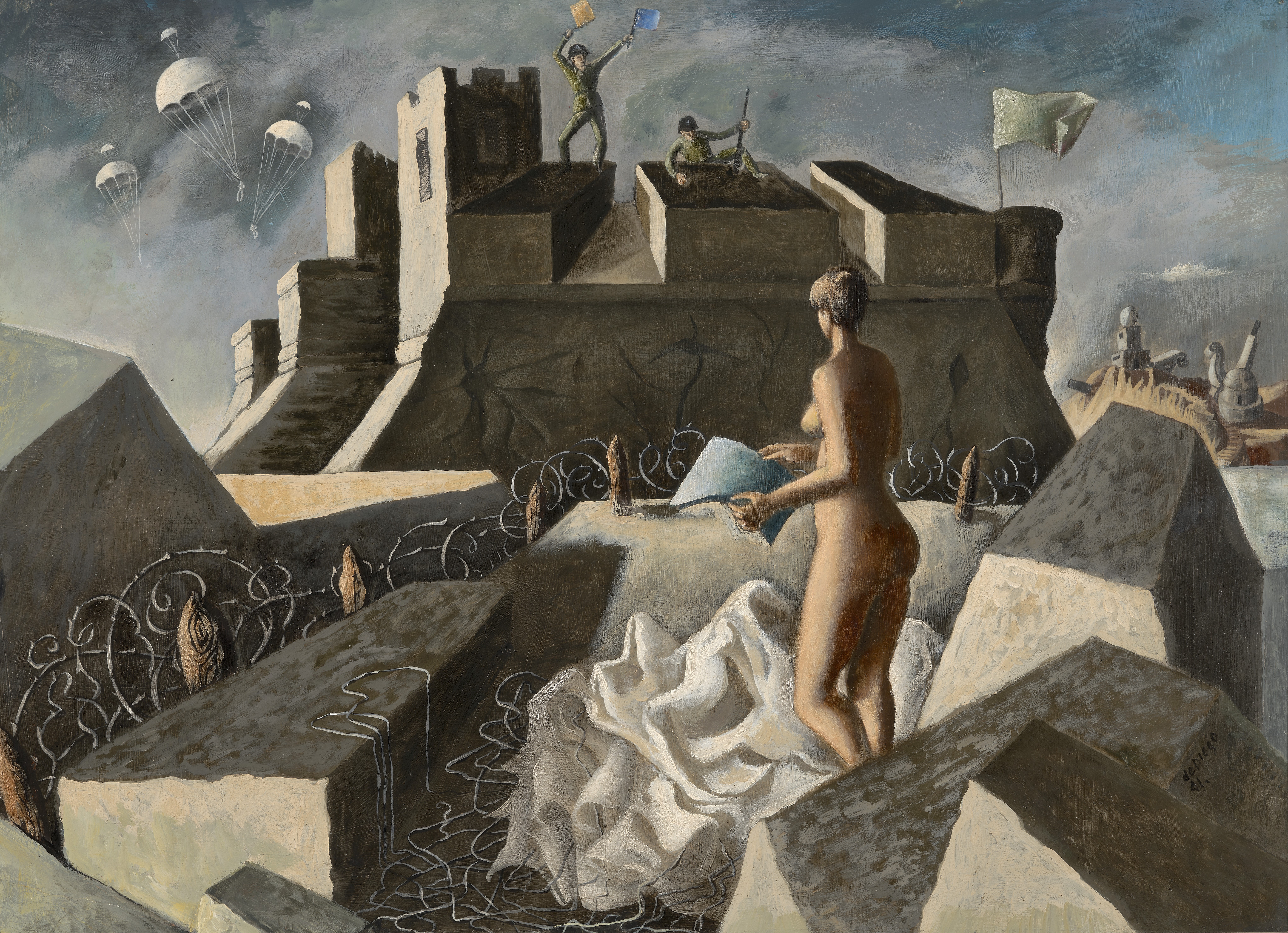 Julio De Diego (1900-1979), Beauty and the Beasts, 1941. Oil on panel, 20.5" x 27.75". From the collection of Sandra and Bram Dijkstra.