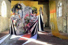 Yvette Gellis, Somewhere Without Time, 45ft x 65ft. Oil, acrylic and Graphite, 2015. Installed at St. Jaques Elgise, Villenaux la grande, France.